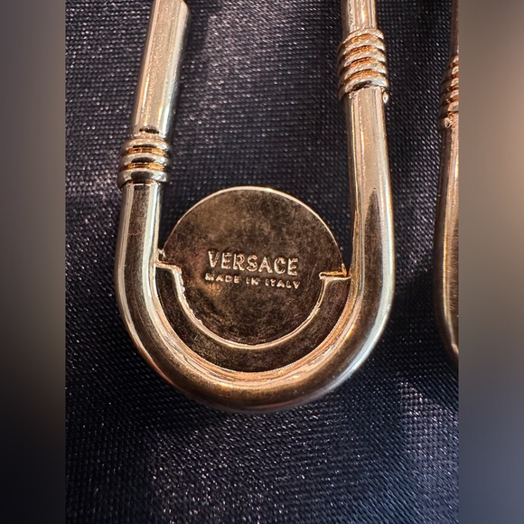 Versace Gold Safety Pin Clip On Gold Medusa Large Pair - Picture 7 of 9